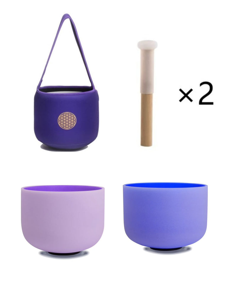10inch Perfect Pitch Crystal Singing Bowls set Indigo(Third eye)+ Purple(Crown) with Soft Carrying Bag - FMTY