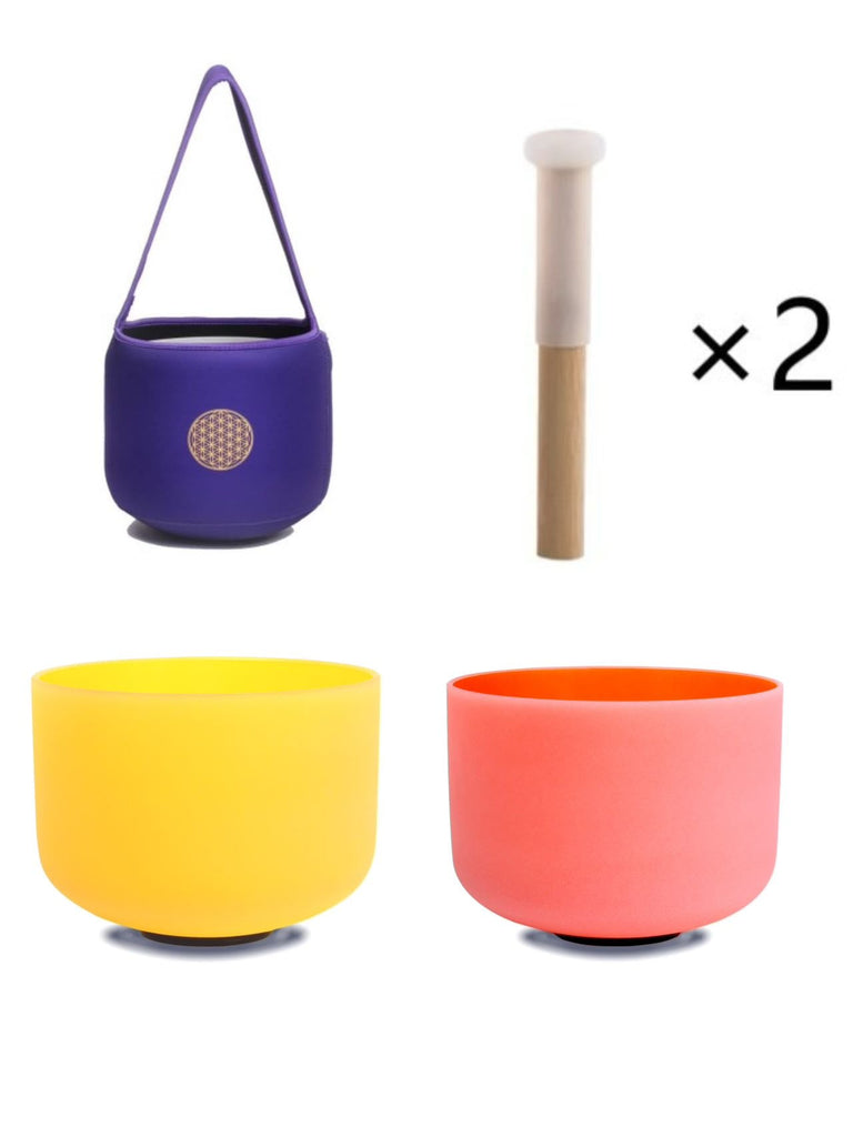 10inch Perfect Pitch Crystal Singing Bowls set Orange(Sacral)+ Yellow(Solar Plexus) with Soft Carrying Bag - FMTY