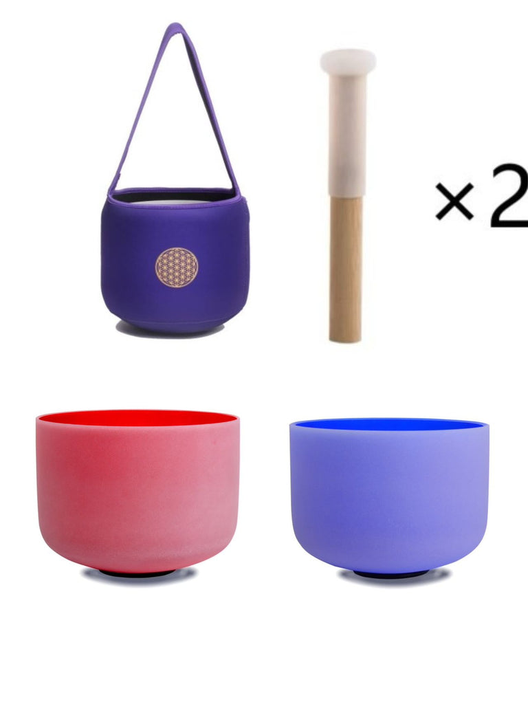 10inch Perfect Pitch Crystal Singing Bowls set prefect pitch(±10HZ) Red(Root)+ Indigo(3Rd Eye) with Soft Carrying Bag - FMTY