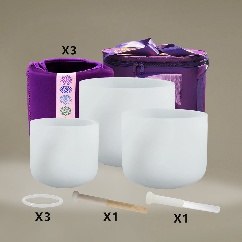 3 - Piece Perfect Pitch Crystal Singing Bowl Set – 7" A, 9" F, 11" D | 432Hz - FMTY