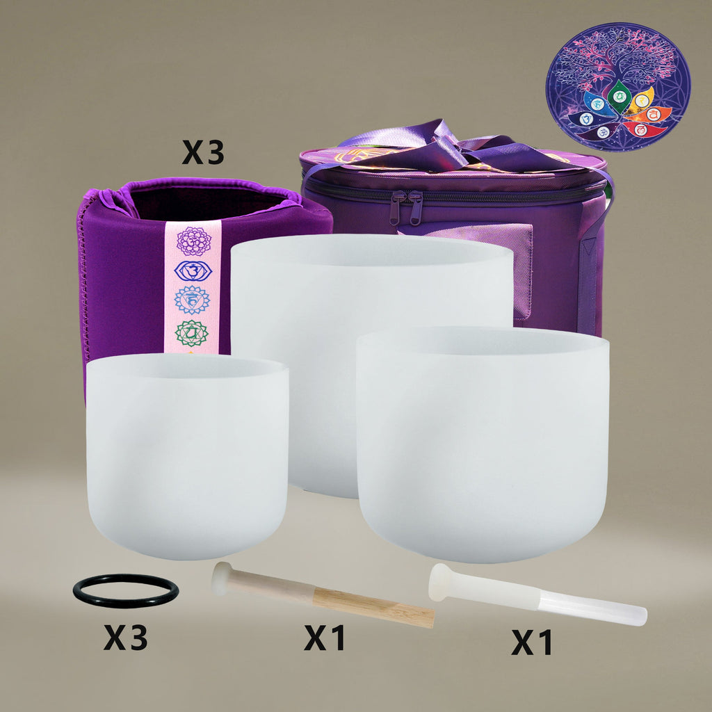 3 - Piece Perfect Pitch Crystal Singing Bowl Set – 7" A, 9" F, 11" D | 440Hz - FMTY