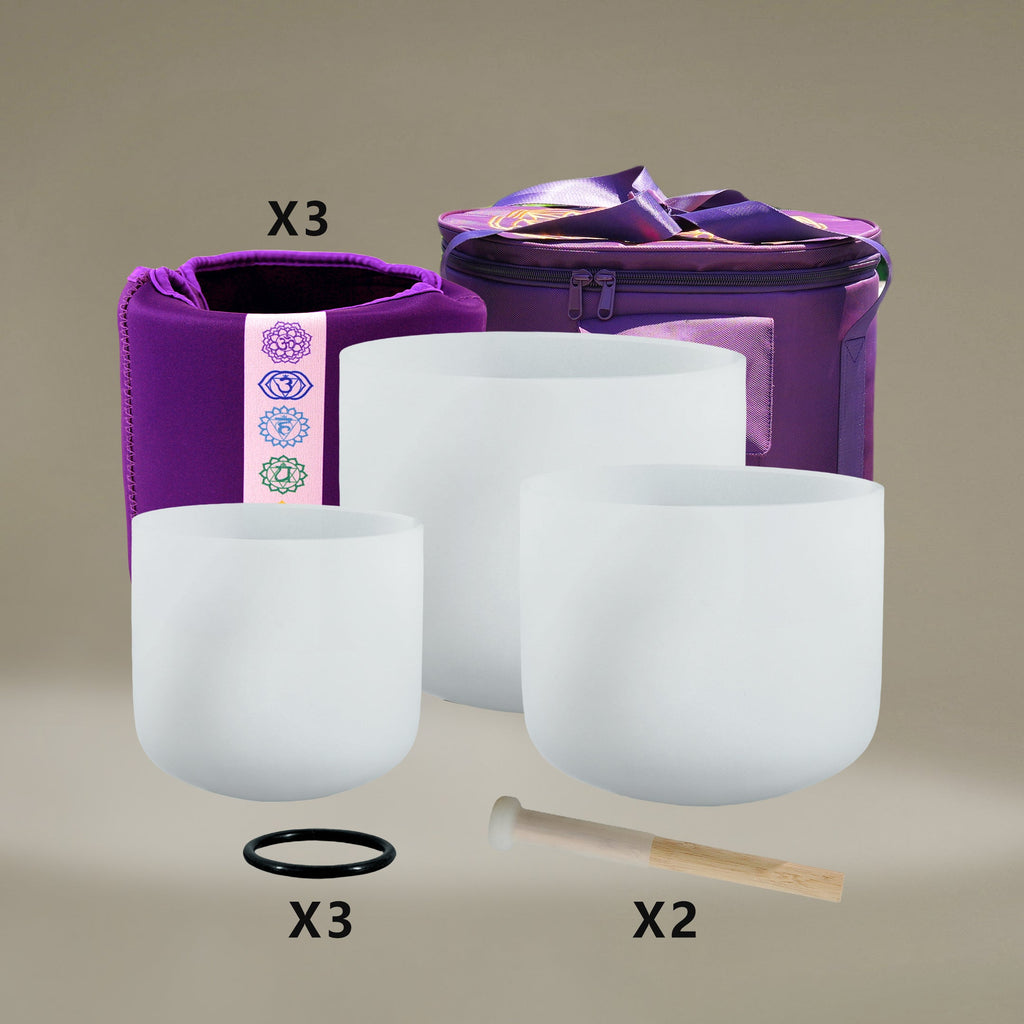 3 - Piece Perfect Pitch Crystal Singing Bowl Set – 7" G, 8" F, 9" C | 440Hz - FMTY