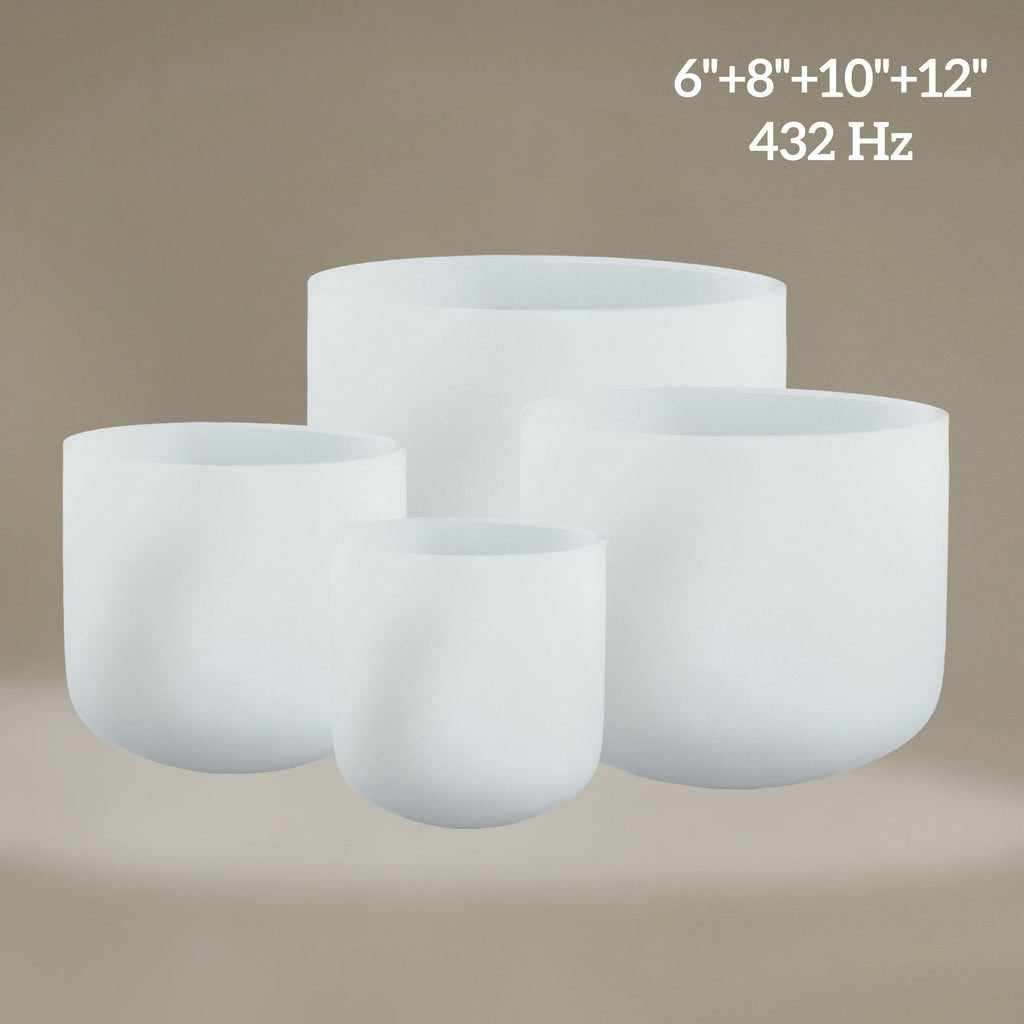 4 - Piece Perfect Pitch Crystal Singing Bowl Set – 6" B, 8" G, 10" E, 12" C | 432Hz - FMTY