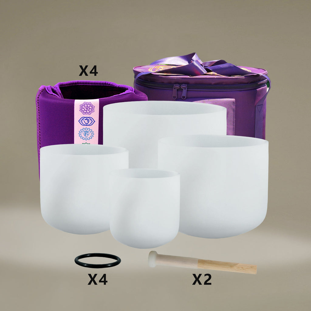 4 - Piece Perfect Pitch Crystal Singing Bowl Set – 6" B, 8" G, 10" E, 12" C | 440Hz - FMTY