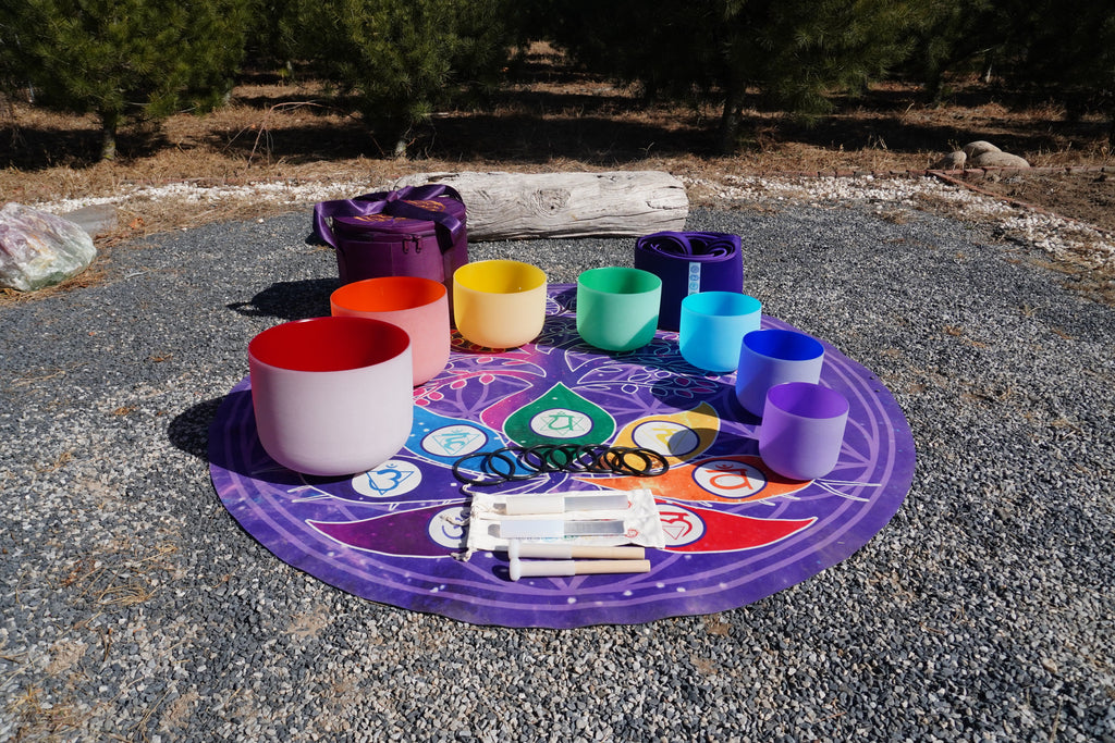 432Hz Colored Perfect Pitch crystal singing bowls chakra set of 7pcs 6 - 12inch with travel bags - FMTY