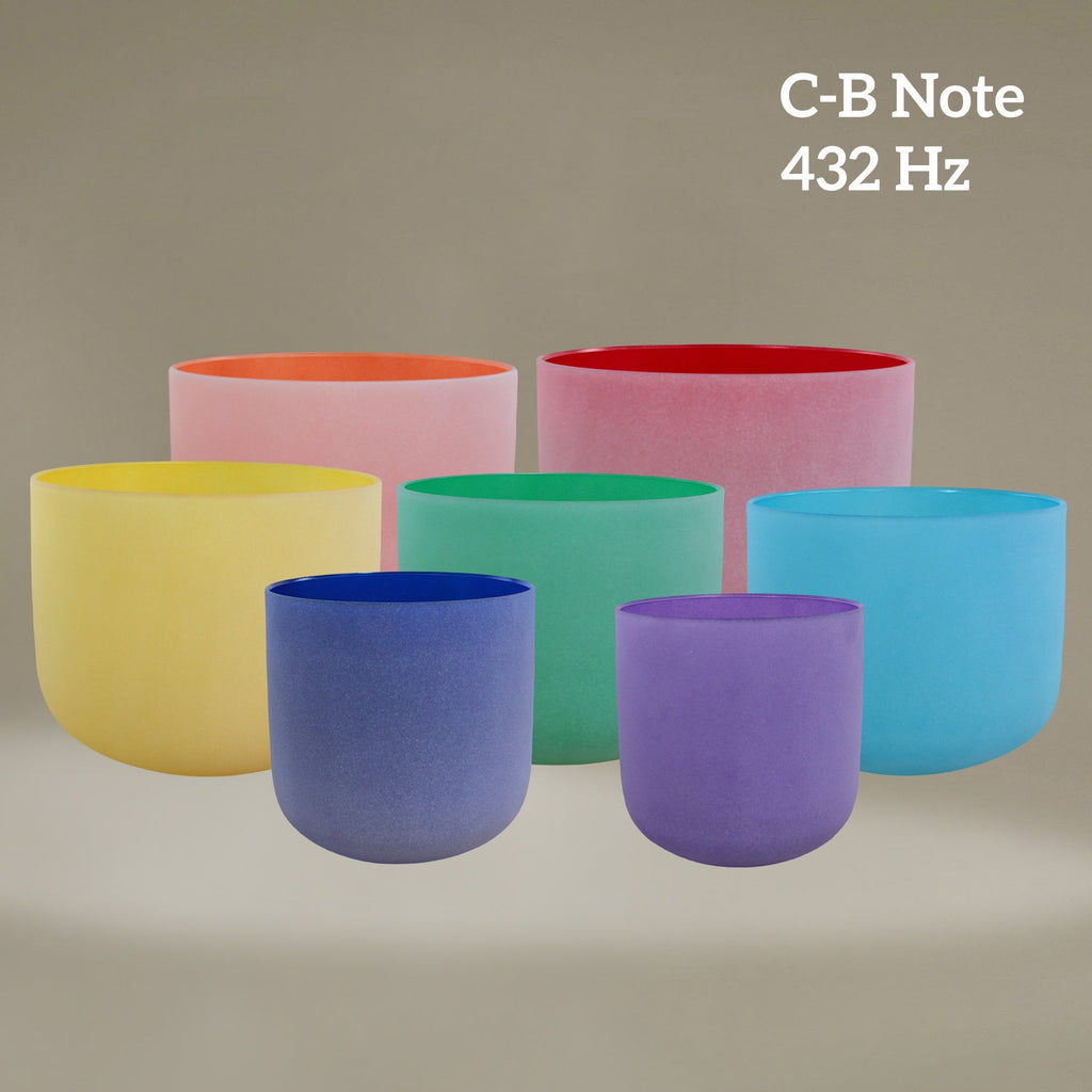 432Hz Colored Perfect Pitch crystal singing bowls chakra set of 7pcs 6 - 12inch with travel bags - FMTY