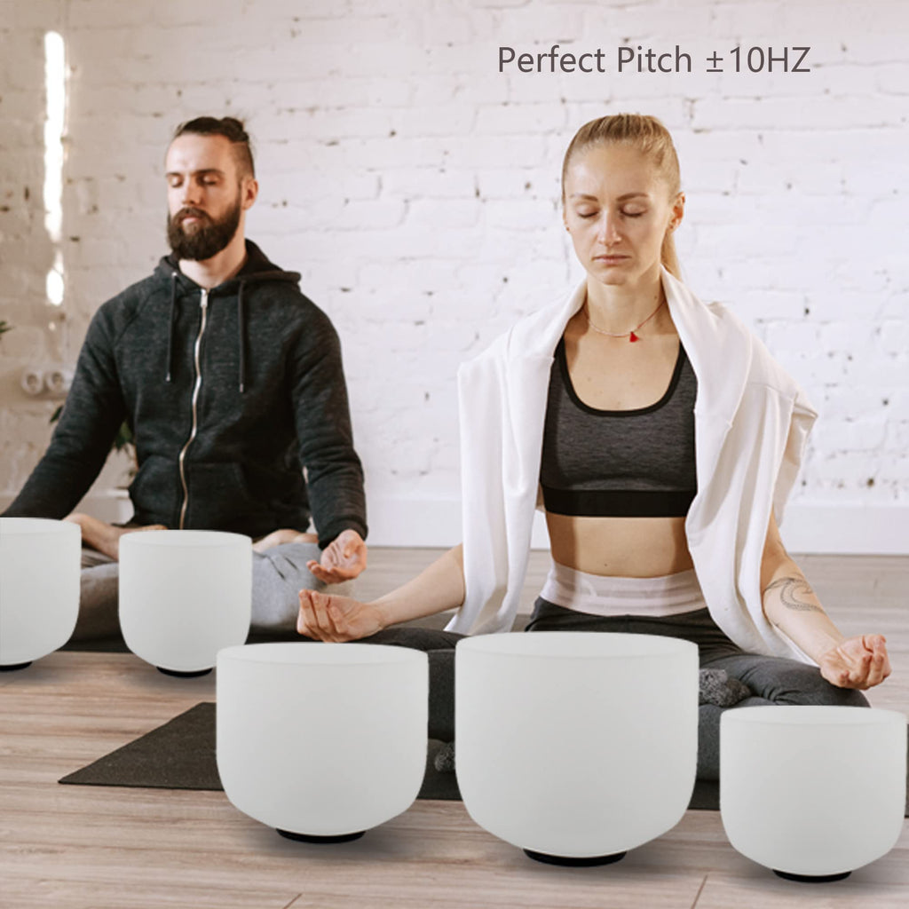 432Hz Perfect Pitch Polished Crystal Singing Bowl 7 pcs 8 - 14Inch C - B Note - FMTY