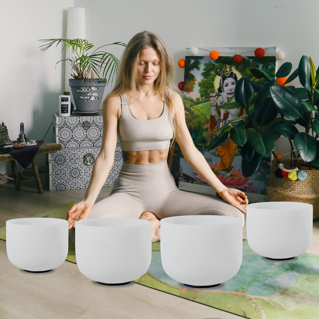 432Hz Perfect Pitch Polished Crystal Singing Bowl 7 pcs 8 - 14Inch C - B Note - FMTY
