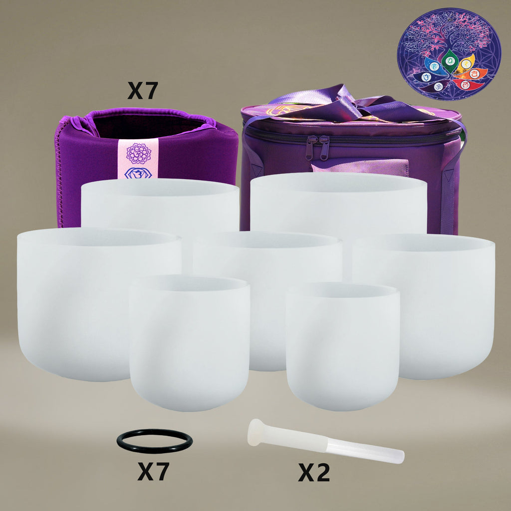432Hz Perfect Pitch Polished Crystal Singing Bowl 7 pcs 8 - 14Inch C - B Note - FMTY