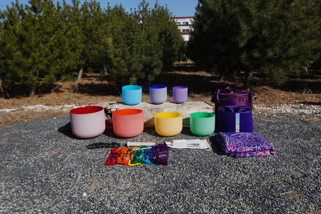 440Hz Colored Perfect Pitch crystal singing bowls chakra set of 7pcs 6 - 12inch - FMTY