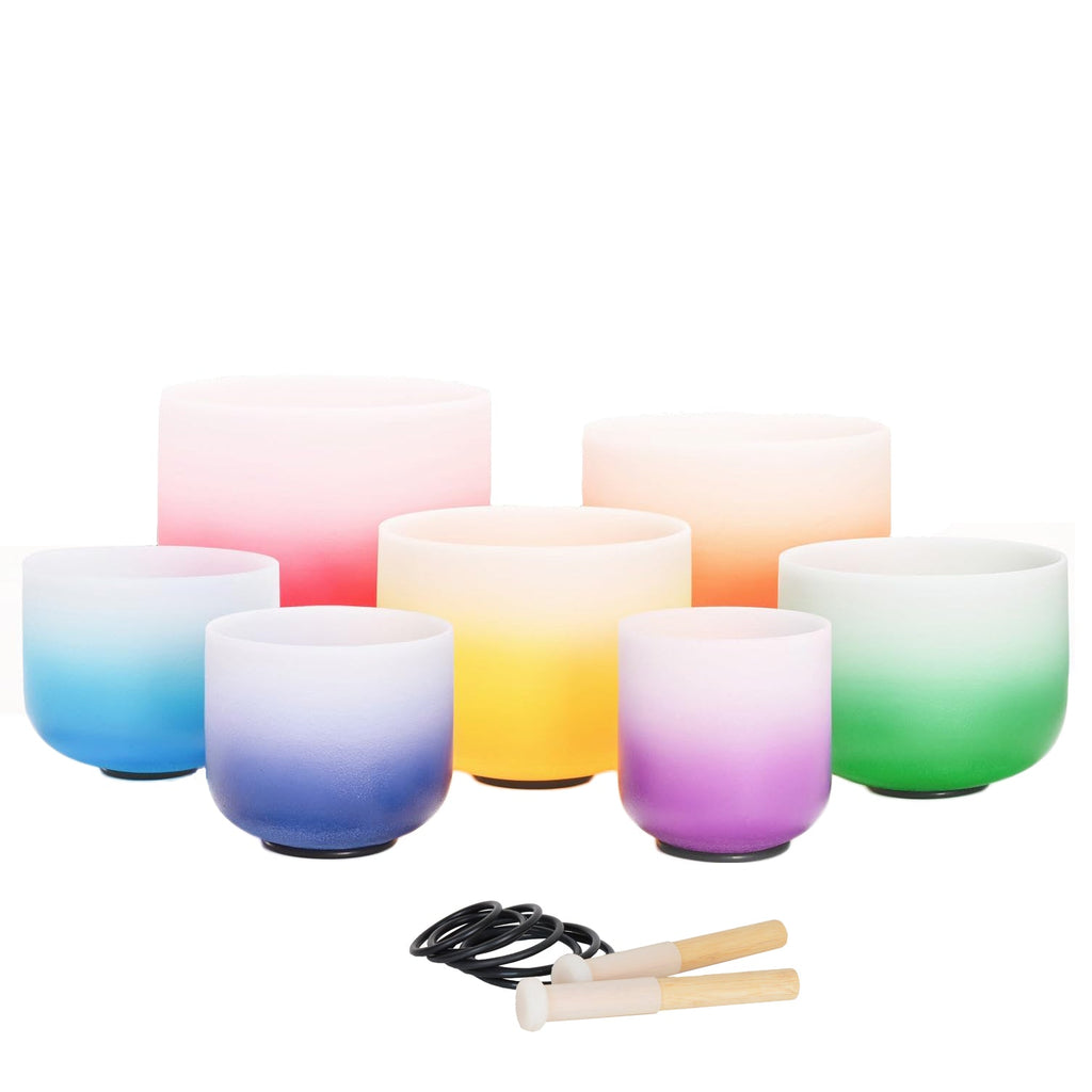 7 PCS Perfect Pitch Gradient Color Quartz Crystal Singing Bowls Set - FMTY