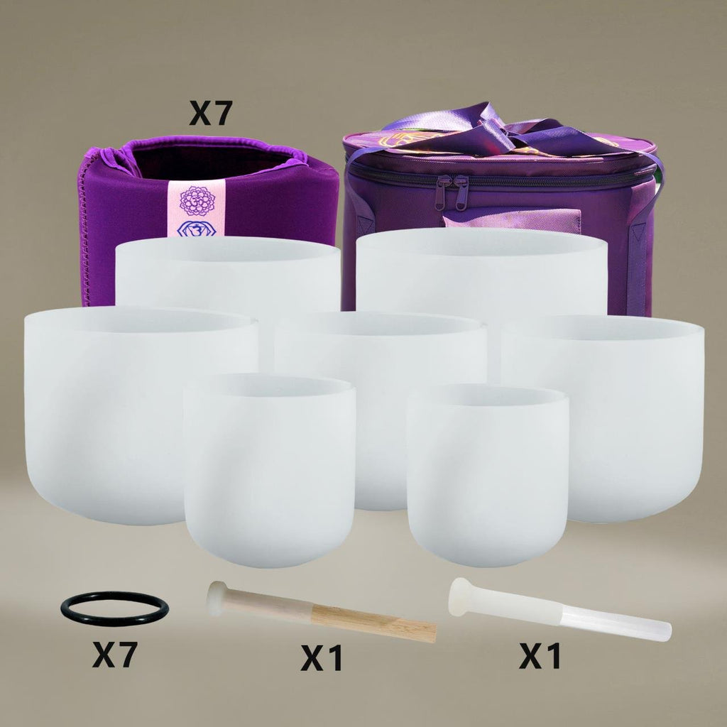 7 - Piece Perfect Pitch Crystal Singing Bowl Set – 6" to 12" | 432Hz Chakra Full Set - FMTY