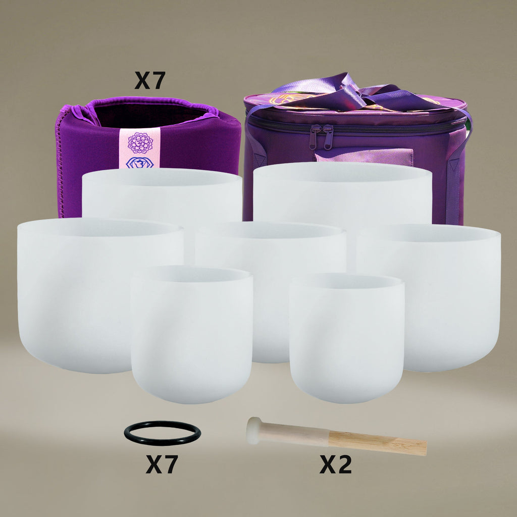 7 - Piece Perfect Pitch Crystal Singing Bowl Set – 6" to 12" | 440Hz Chakra Full Set - FMTY