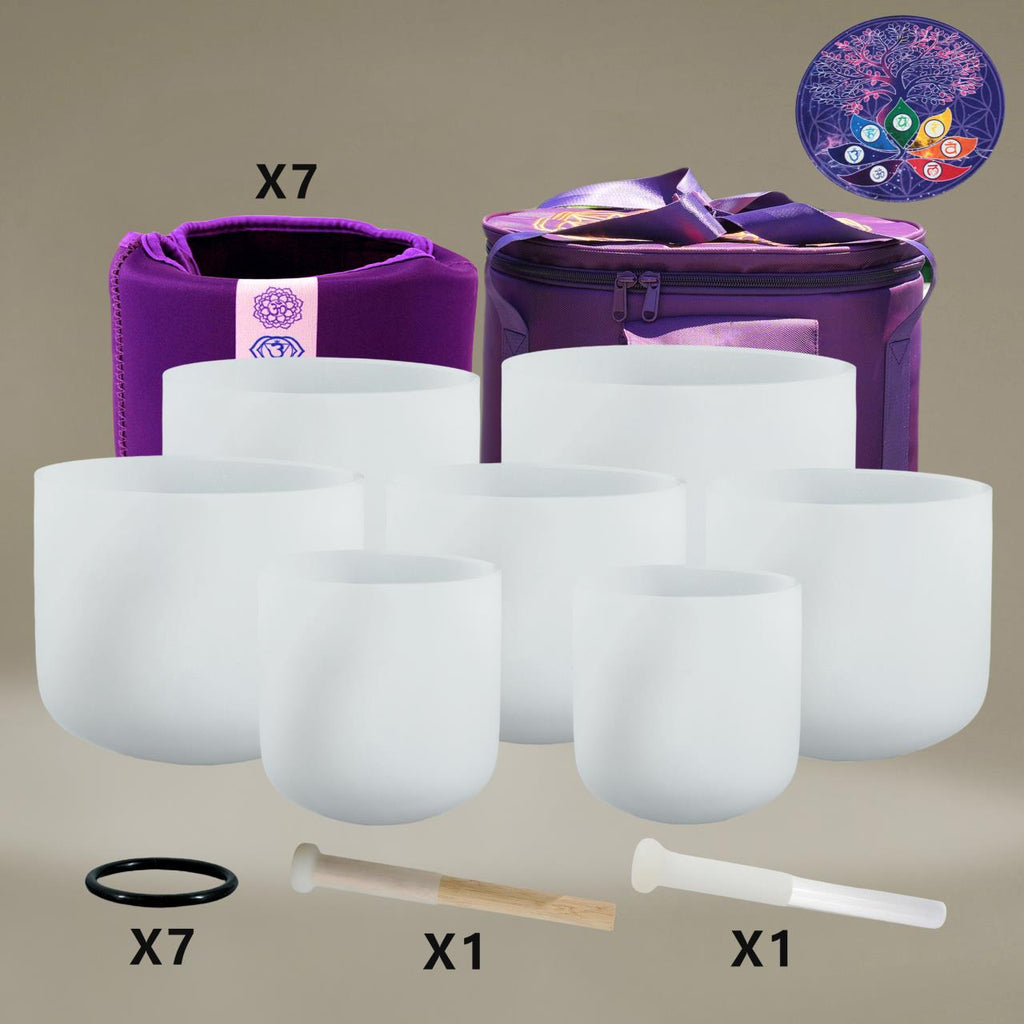 7 - Piece Perfect Pitch Crystal Singing Bowl Set – 6" to 12" | 440Hz Chakra Full Set - FMTY