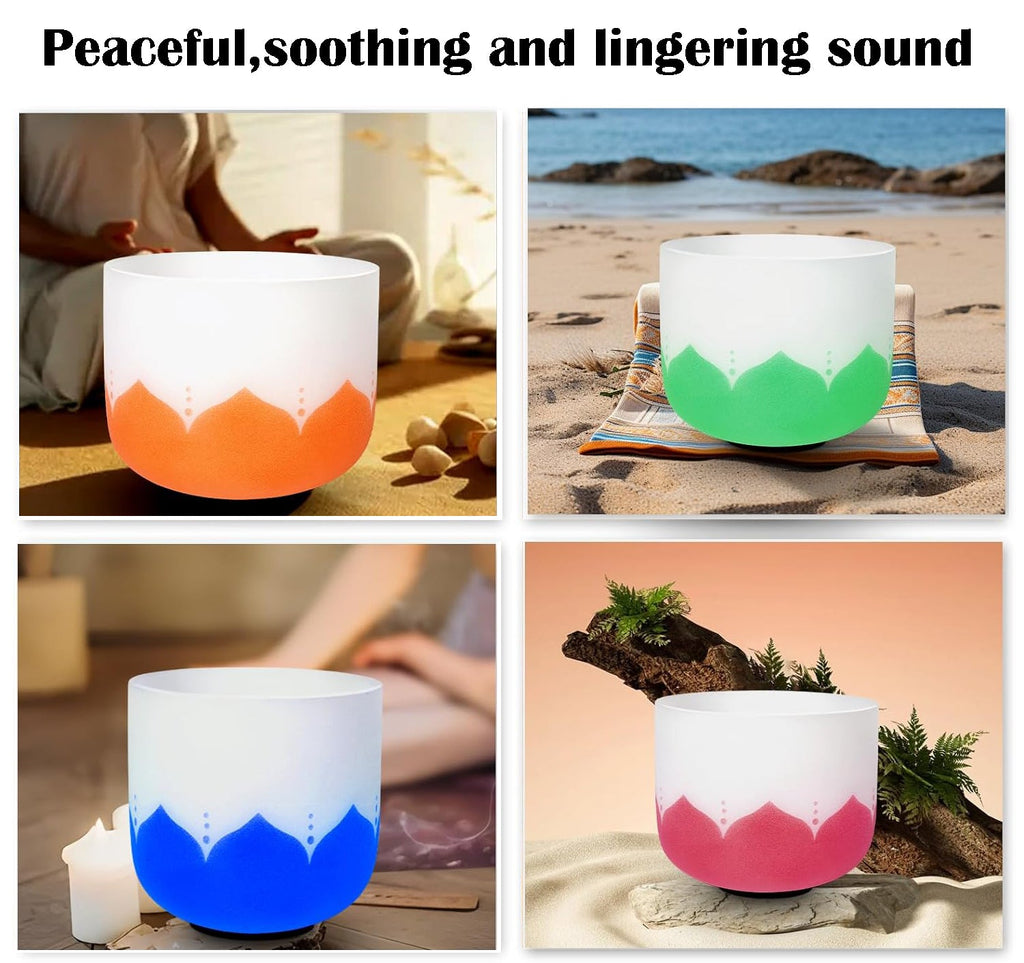 7 - Piece Perfect Pitch Lotus Symbol Crystal Singing Bowl Set – 6" to 12" | 432Hz Chakra Full Set - FMTY