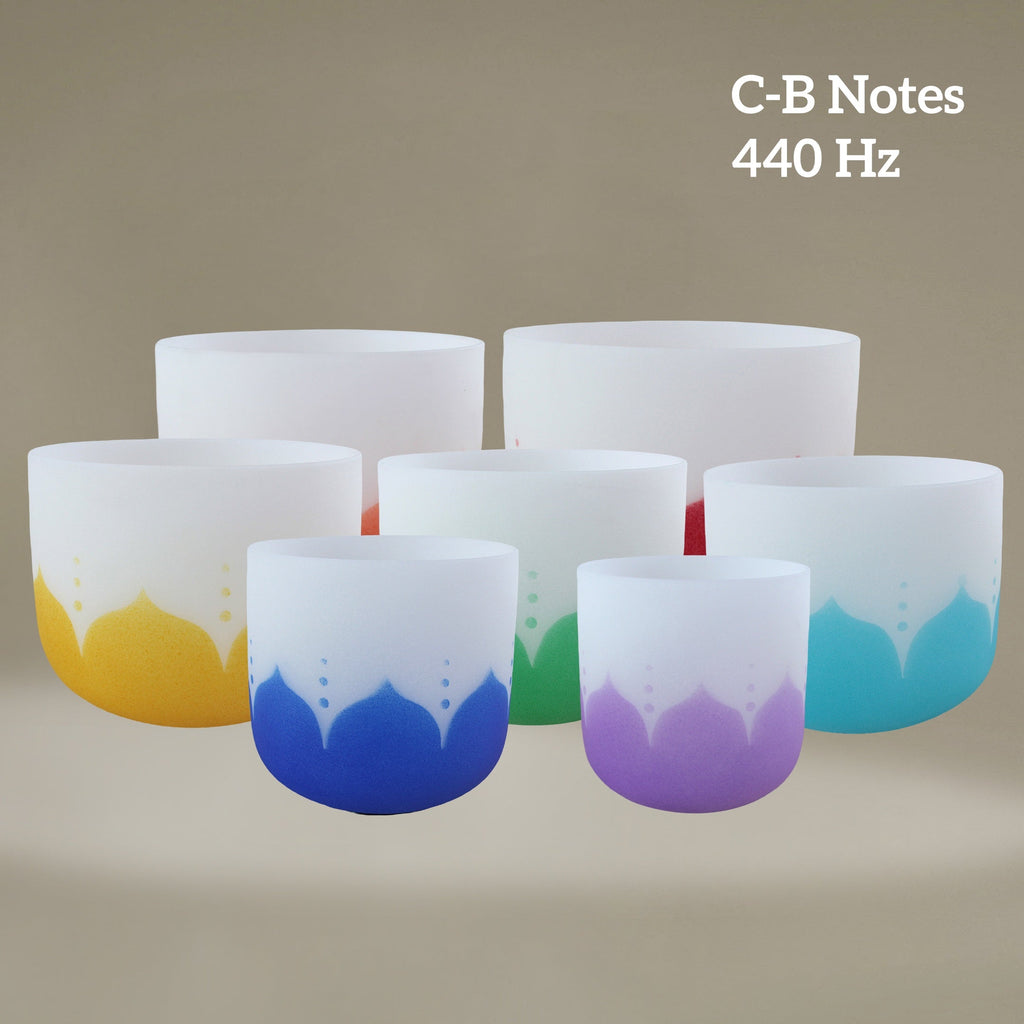 7 - Piece Perfect Pitch Lotus Symbol Crystal Singing Bowl Set – 6" to 12" | 440Hz Chakra Full Set - FMTY