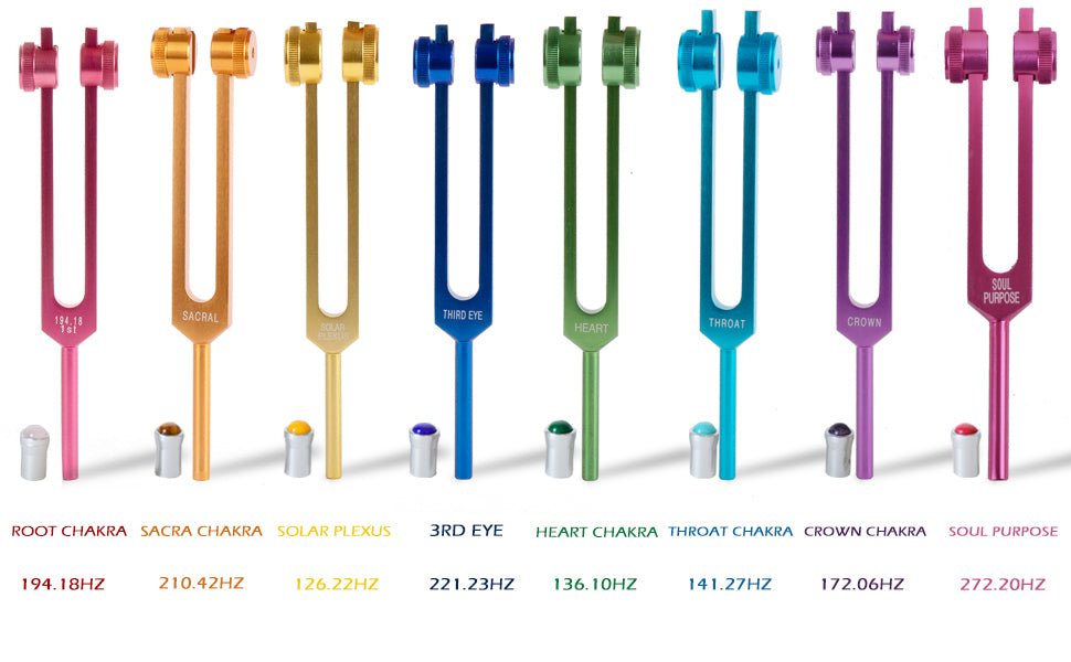 Chakra Tuning Fork set of 8 with Gem Feet - FMTY