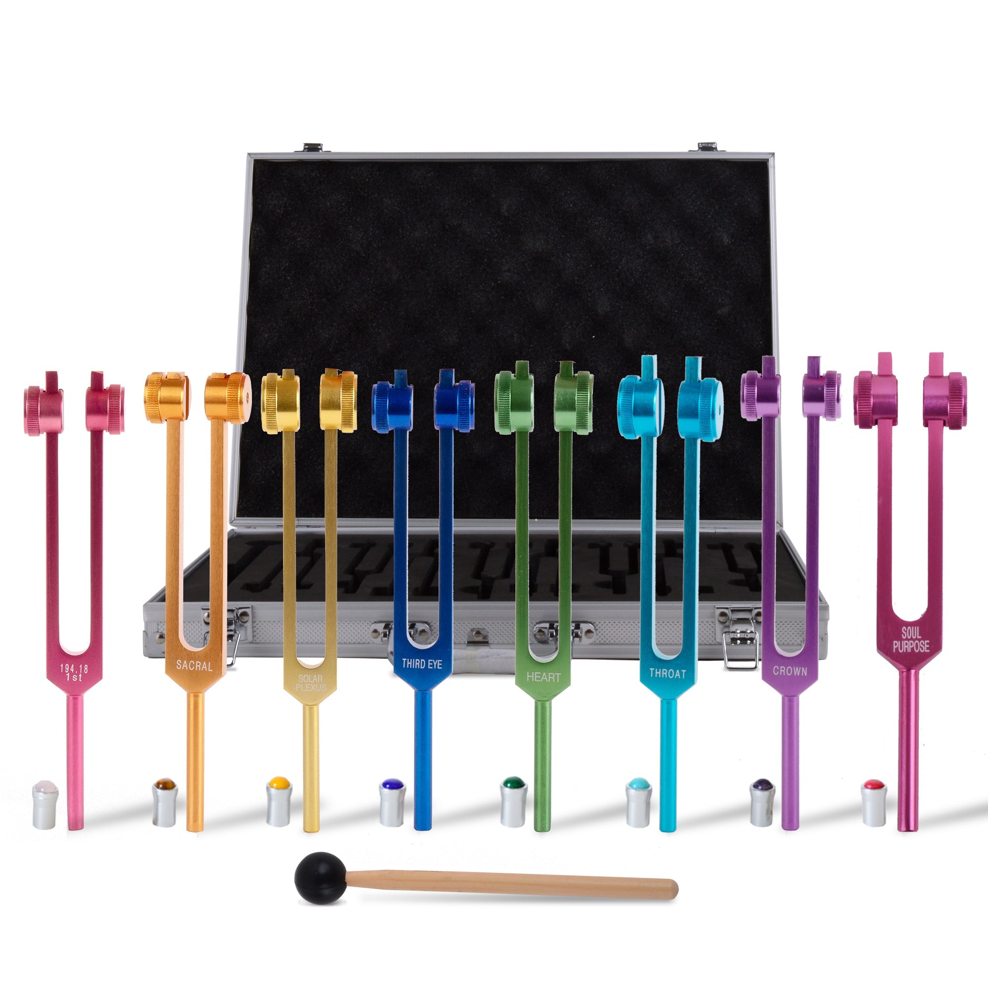 Chakra Tuning Fork set of 8 with Gem Feet – FMTY