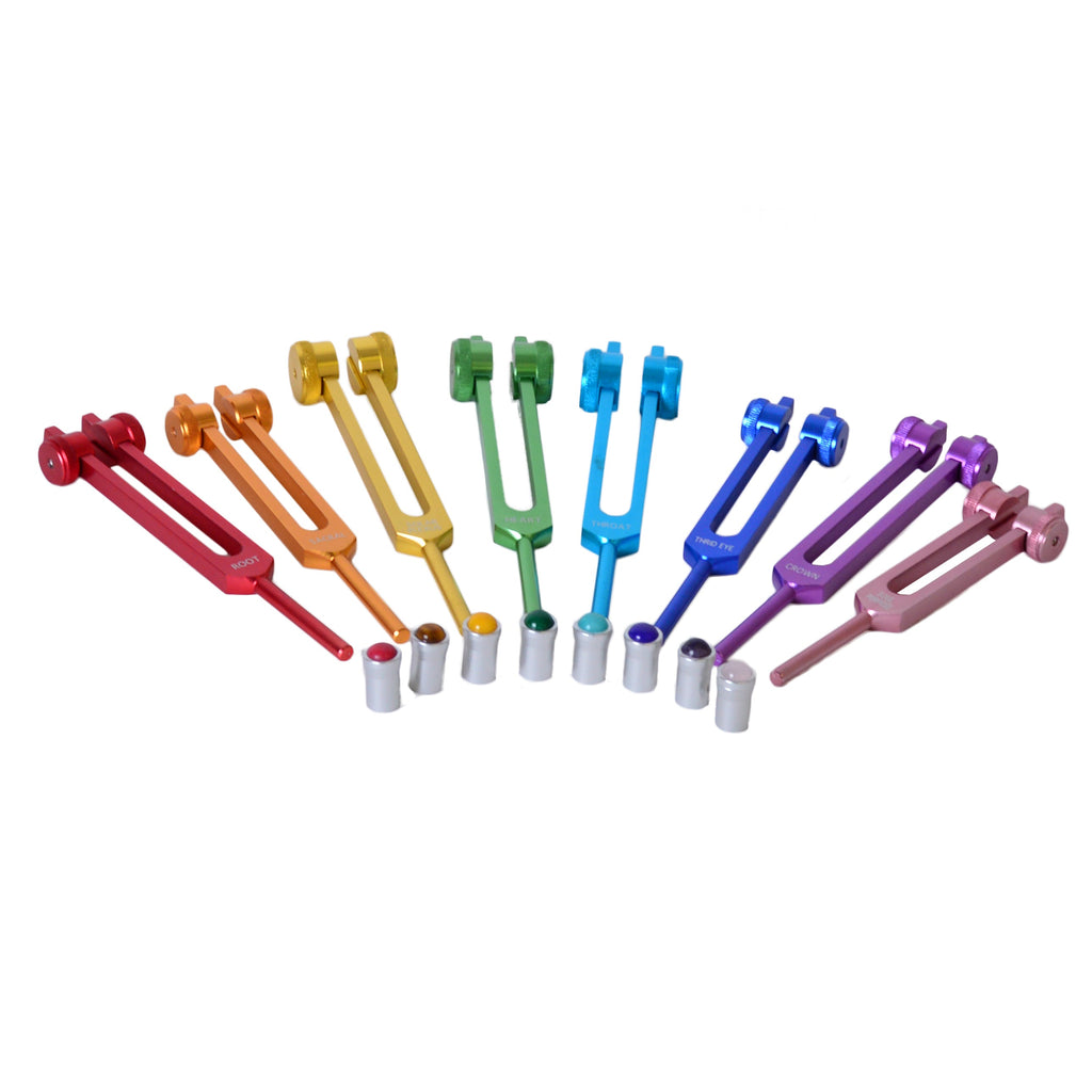 Chakra Tuning Fork set of 8 with Gem Feet - FMTY