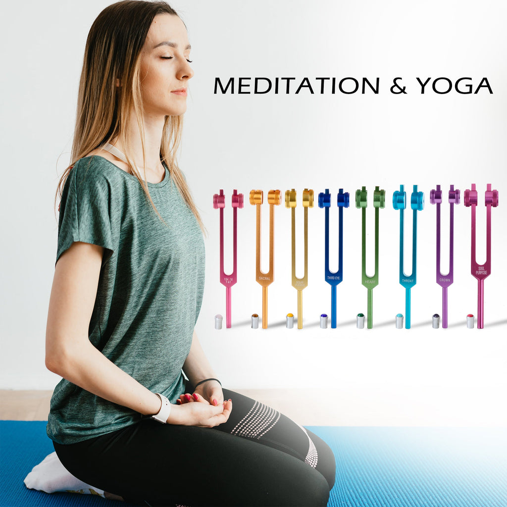 Chakra Tuning Fork set of 8 with Gem Feet - FMTY