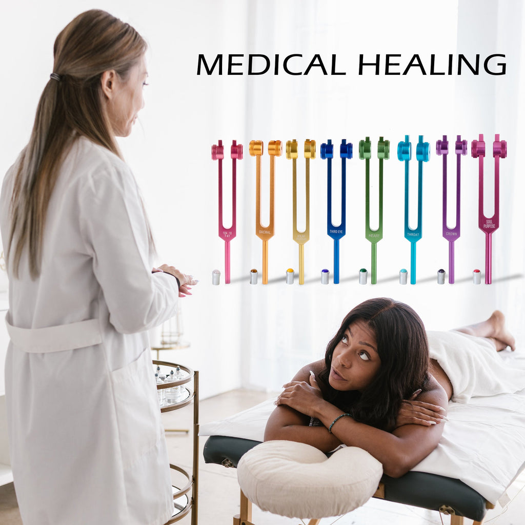 Chakra Tuning Fork set of 8 with Gem Feet - FMTY