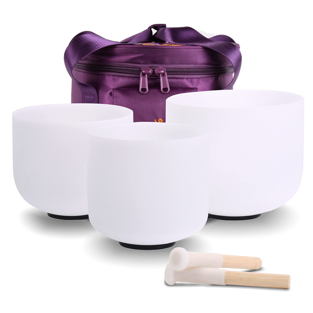 Crystal Singing Bowls Perfect Pitch set 7inch +9inch 11inch +tuning fork set of 7 - FMTY
