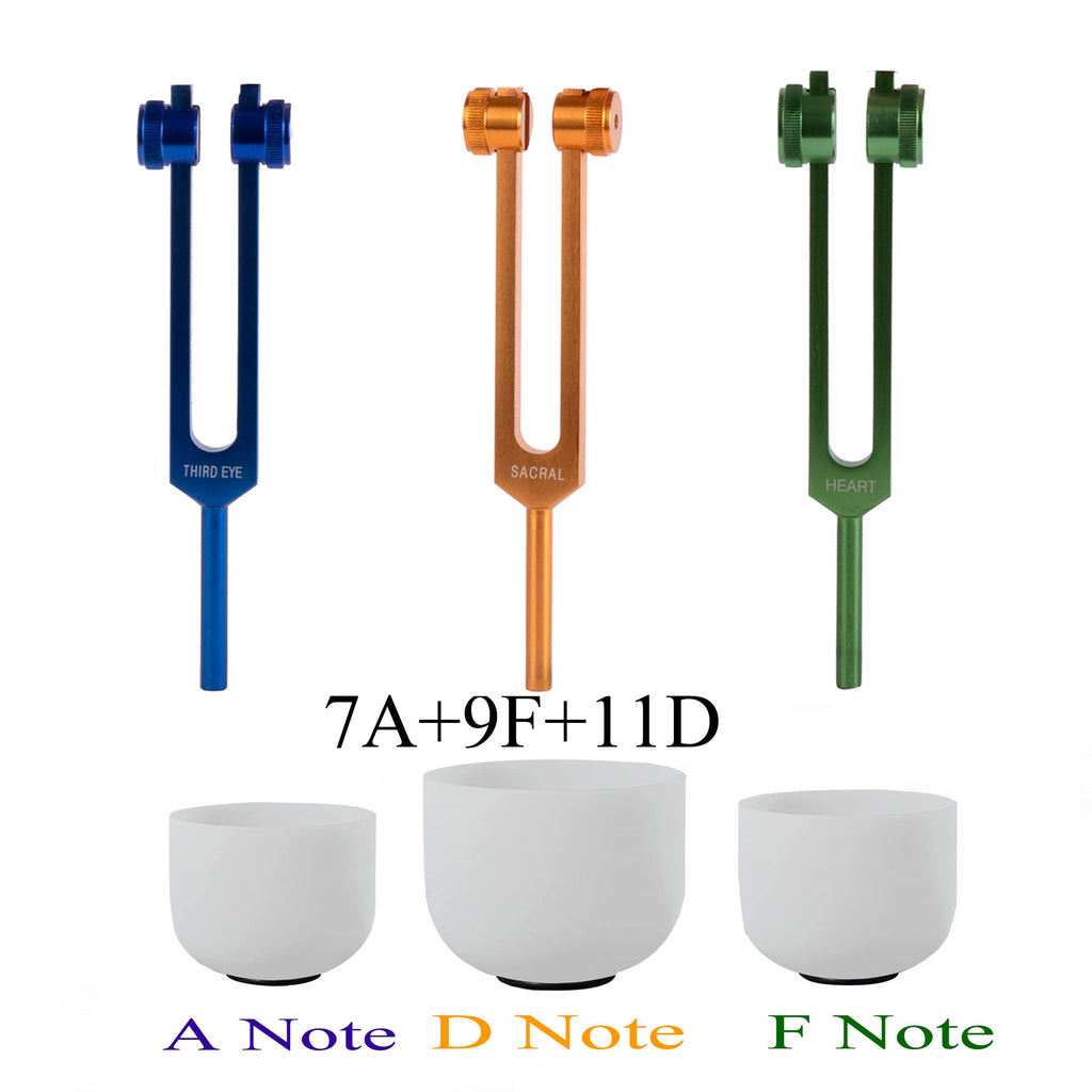 Crystal Singing Bowls Perfect Pitch set 7inch +9inch 11inch +tuning fork set of 7 - FMTY