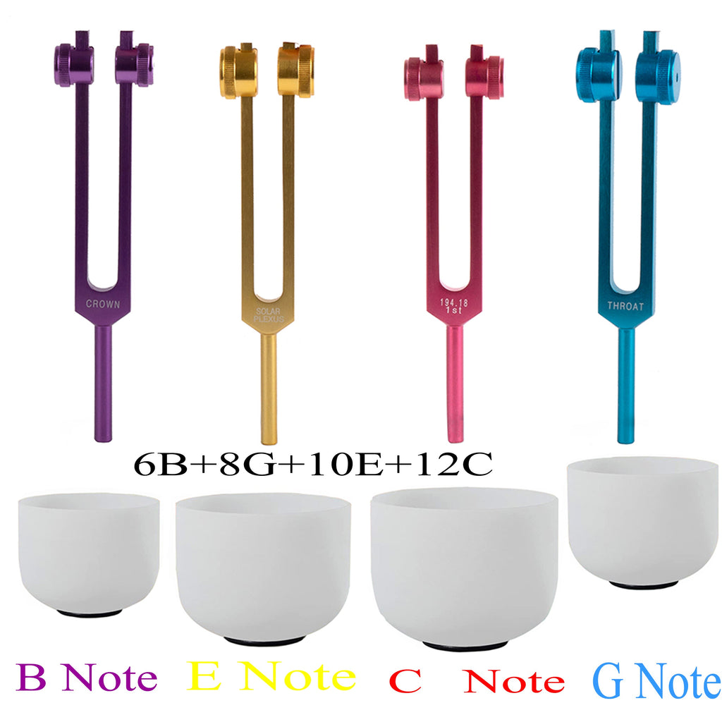 Perfect Pitch Crystal Singing Bowls set 6inch 8inch 10inch 12inch +Tuning Forks - FMTY